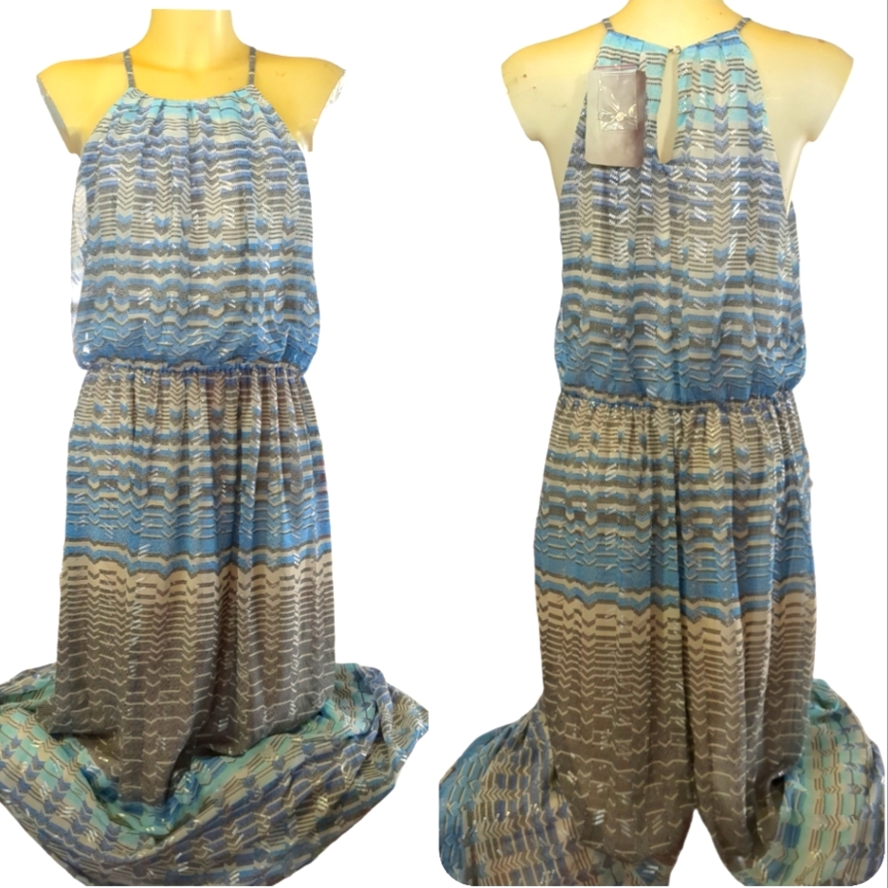Lily Rose Blue Gray Patterned Maxi Dress